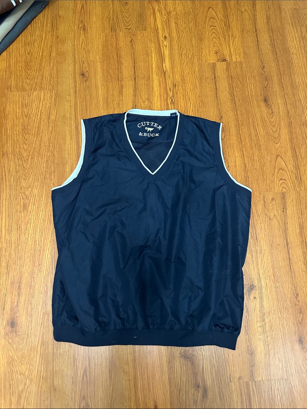 Cutter & Buck Navy Blue Sleeveless Windbreaker Vest with White Trim